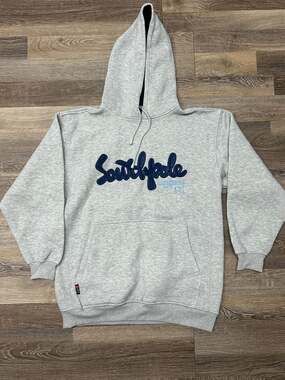 Vintage Y2K Southpole Heather Grey Embroidered Spellout Logo Hoodie L